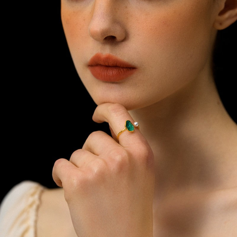 Ocean Agate and Pearl Ring for Intuition and Flow