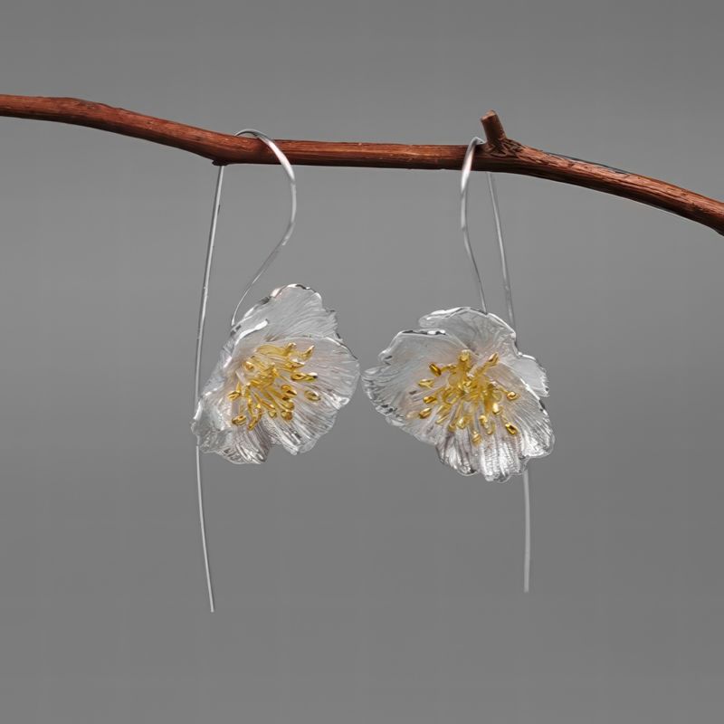 Leaf Drop Earrings Gold Silver Dangle Jewelry