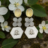 Floral Bee Drop Earrings with Yellow Gemstone Nature Design