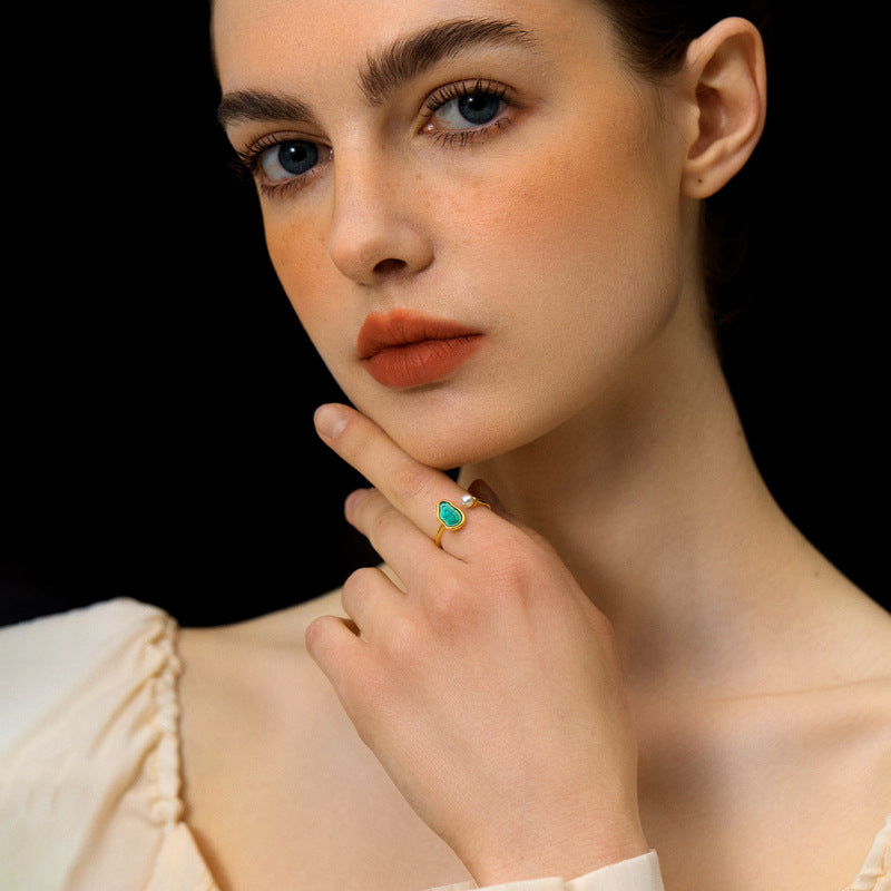Ocean Agate and Pearl Ring for Intuition and Flow