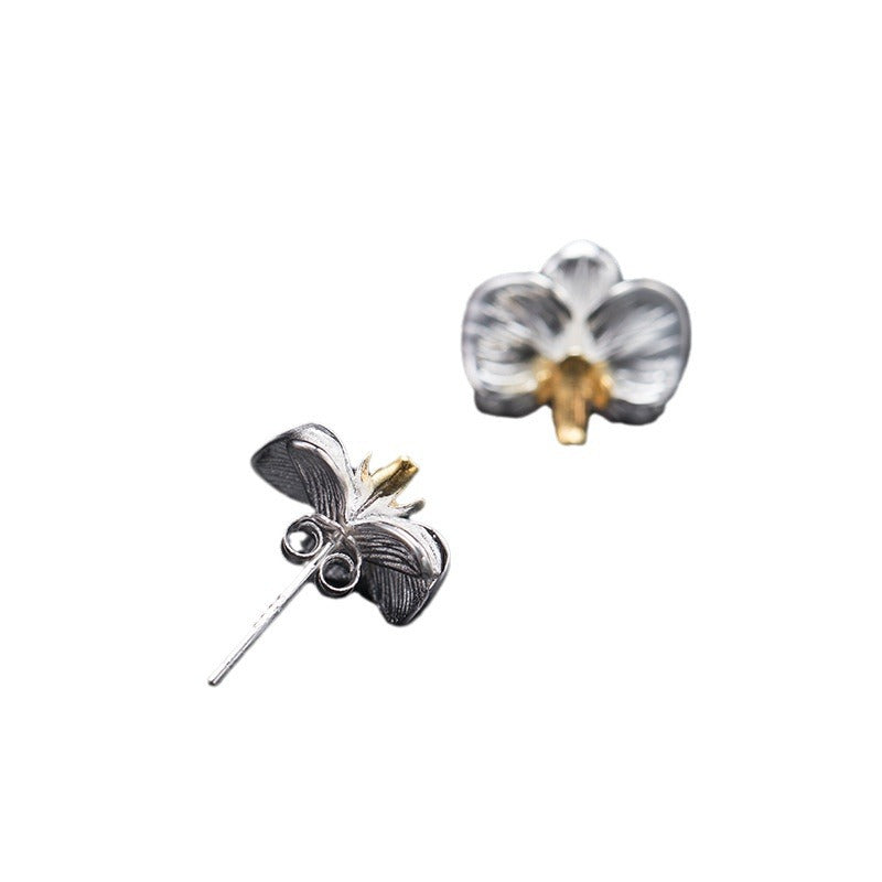 Handmade Silver Flower Stud Earrings with Gold Center