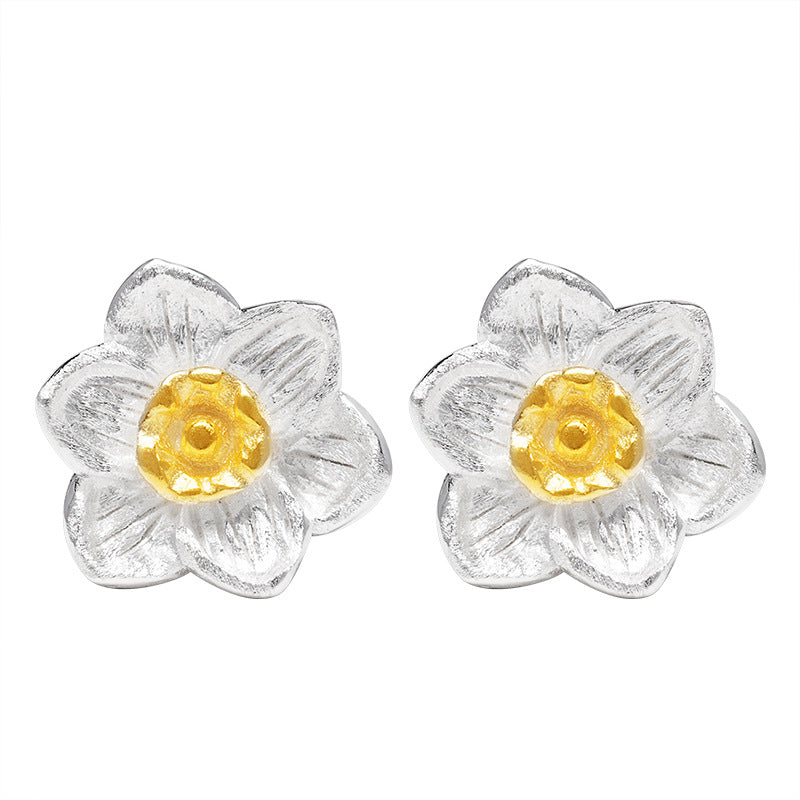 Crystal Daffodil Flower Stud Earrings for Renewal Energy