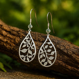 Bohemian Teardrop Leaf Earrings with Green Gemstone Accent