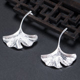 Silver Ginkgo Leaf Earrings with Natural Flowing Texture