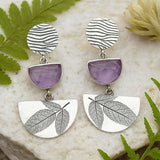 Artisan Leaf Drop Earrings with Amethyst Gemstone Nature Design
