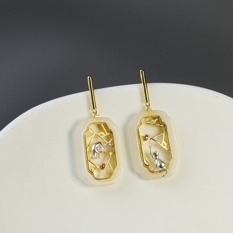 Leaf Drop Earrings Gold Silver Dangle Jewelry