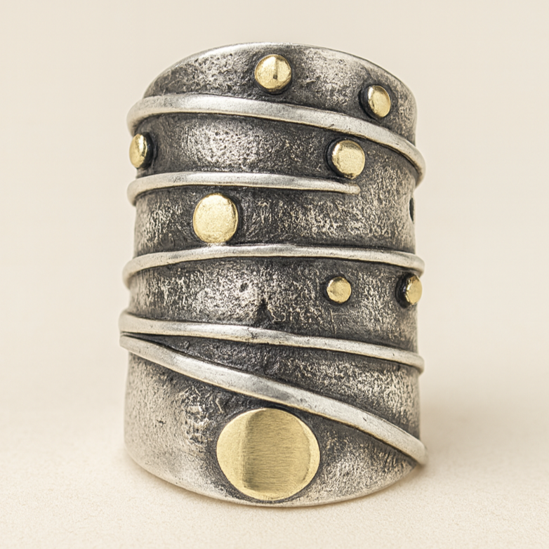 Spiral Wrapped Ring with Textured Dots and Earthy Power