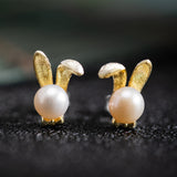Pearl Bunny Stud Earrings with Playful Lunar Energy