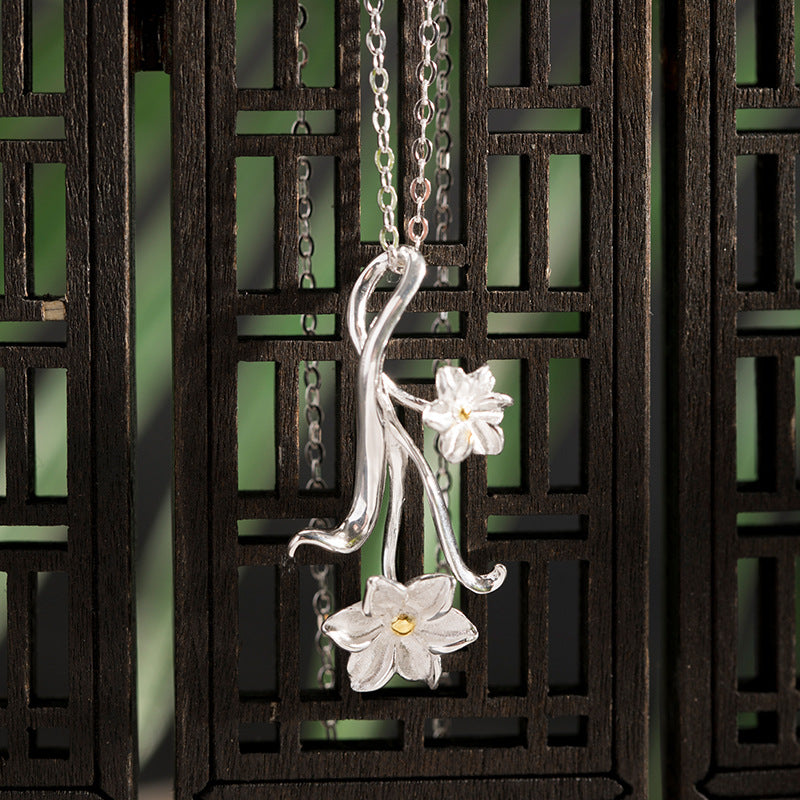 Blooming Spirit Flower Pendant Necklace in Silver