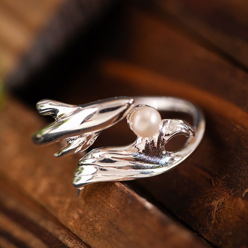Koi Dance Pearl Ring – Adjustable Silver Band