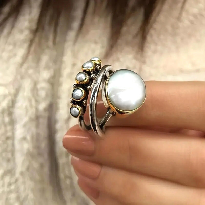 Bohemian Pearl Statement Ring with Natural Elegance and Charm