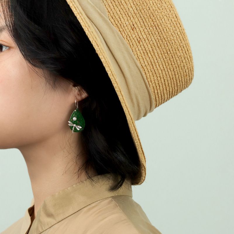 Green Dragonfly Drop Earrings for Transformation and Balance