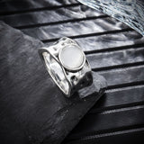 Organic Textured Ring with White Gem and Sculpted Band