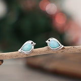 Cute Bird Stud Earrings with Blue Gemstone Nature Design
