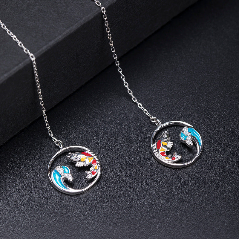 Koi Wave Threader Earrings with Spiritual Flow and Fortune