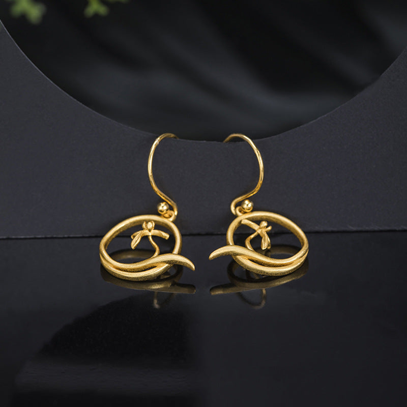 Golden Vine Earrings with Minimal Bloom and Sacred Flow
