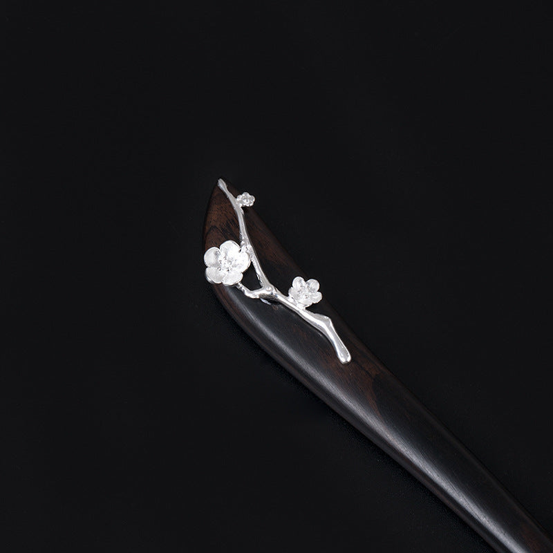Floral Hair Stick with Silver Blossom – Zen Nature Inspired