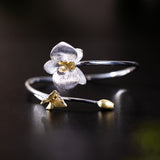 Blooming Flower Open Bangle – Silver and Gold Botanical Cuff