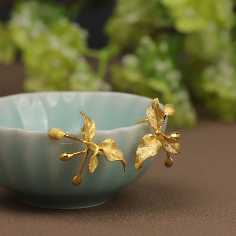 Leaf Drop Earrings Gold Silver Dangle Jewelry
