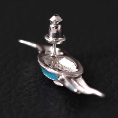 Mystic Blue Bird Earrings with Enamel Wings