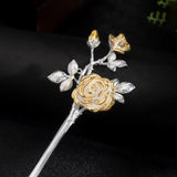 Silver Rose Hair Stick for Goddess Updos