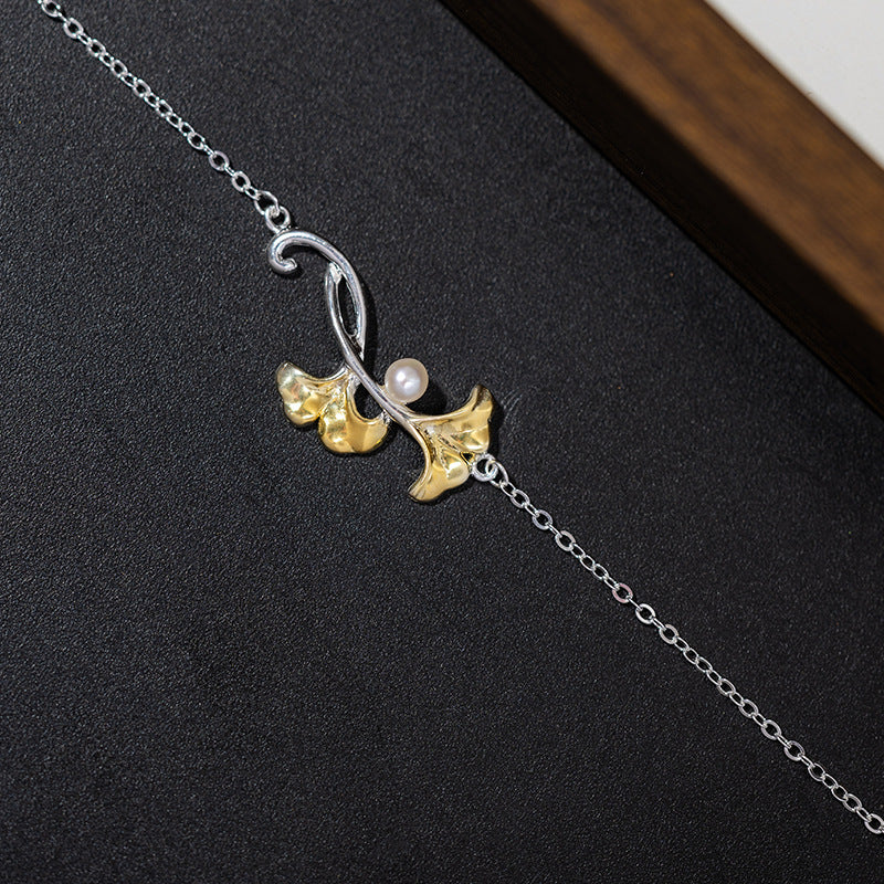 Ginkgo Leaf Pearl Necklace – Sterling Silver Nature Jewelry