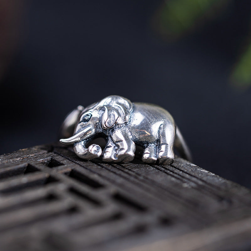 Silver Elephant Totem Ring for Wisdom & Protection