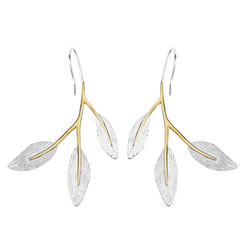 Gold and Silver Leaf Drop Earrings – Nature Branch Design