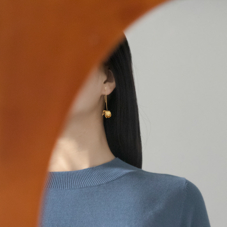 Silver Bud Drop Earrings for Awakening and Graceful Bloom