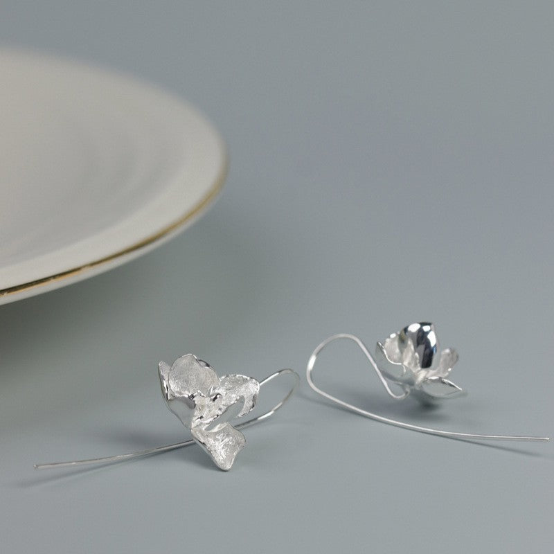 Silver Orchid Threader Earrings for Grace and Energy Flow