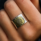 Sunflower Wide Band Ring with Boho Nature Inspiration