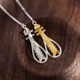 Celestial Lute Threader Earrings – Silver & Gold Harmony