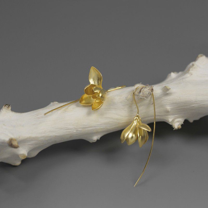 Magnolia Blossom Drop Earrings in Gold or Silver