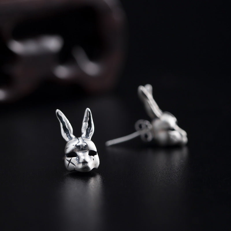 Mystic Bunny Mask Stud Earrings with Ritual Power