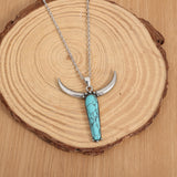 Western Bull Horn Necklace with Turquoise Stone Pendant