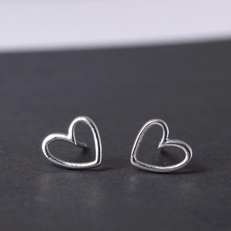 Minimalist Open Heart Stud Earrings in Polished Silver