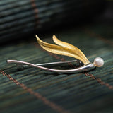 Golden Petal Pearl Brooch for Ethereal Goddess Energy