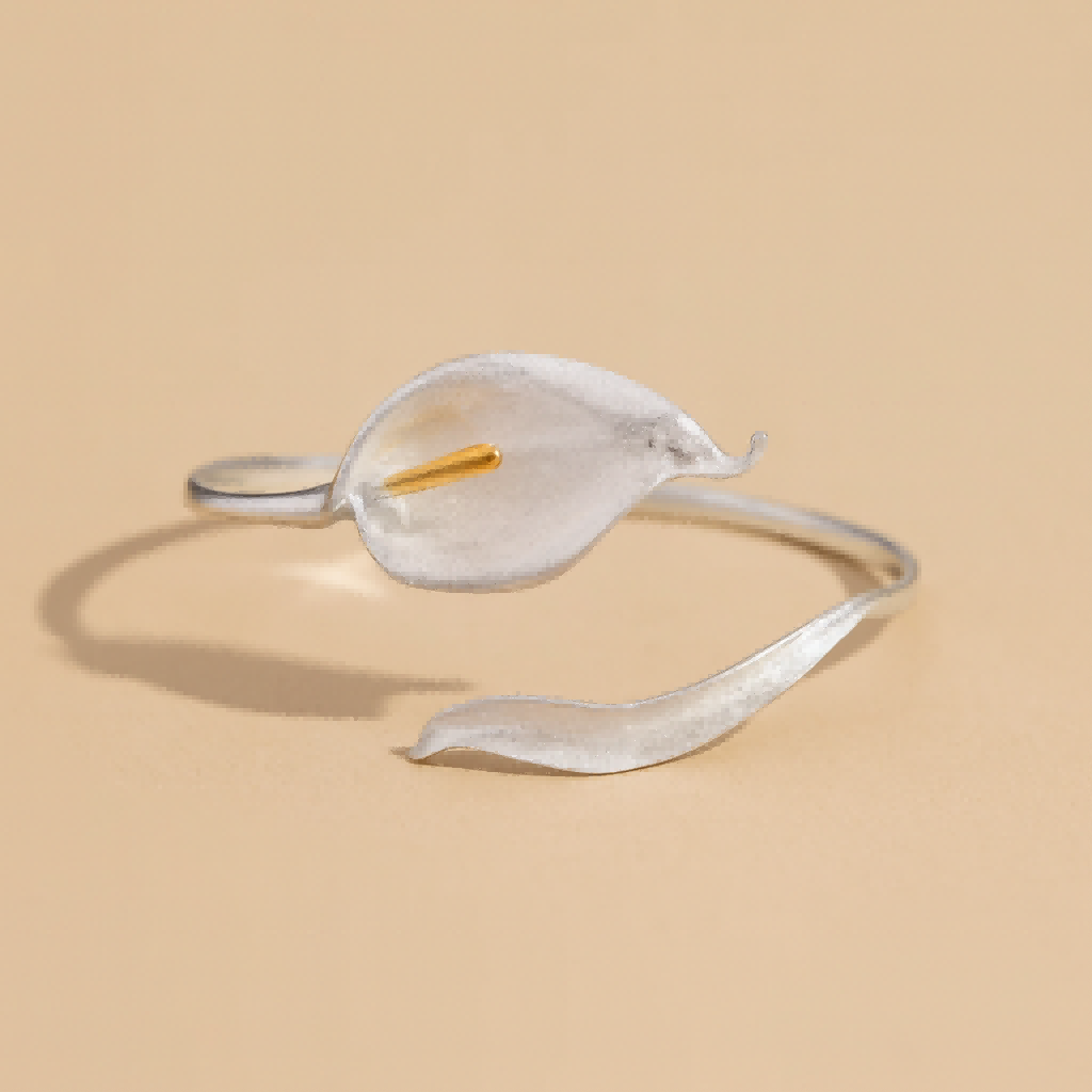 Silver Calla Lily Cuff Bracelet with Gold Accent