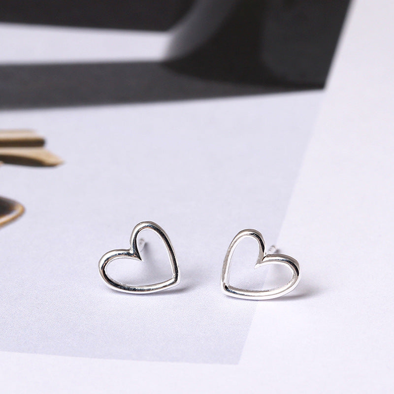 Minimalist Open Heart Stud Earrings in Polished Silver
