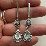 Handmade Leaf Drop Earrings with Black Gemstone Nature Design
