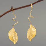 Leaf Drop Earrings Gold Silver Dangle Jewelry