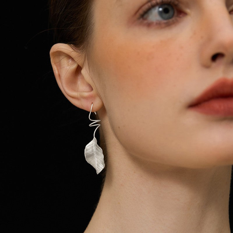 Leaf Drop Earrings Gold Silver Dangle Jewelry