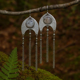 Bohemian Dendritic Agate Dangle Earrings with Chain Tassels
