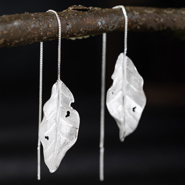 Silver Feather Threader Earrings for Boho Mystic Style