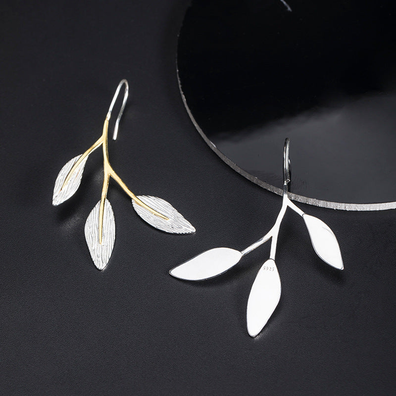 Gold and Silver Leaf Drop Earrings – Nature Branch Design