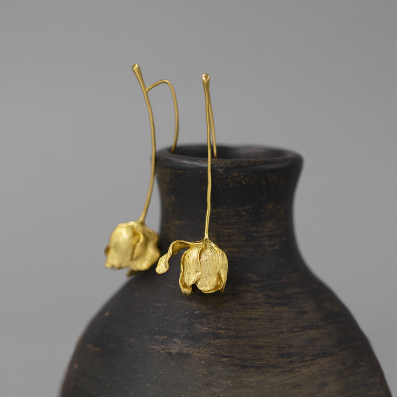Silver Bud Drop Earrings for Awakening and Graceful Bloom
