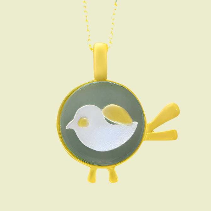 Enamel Bird Pendant Necklace in Forest Green & Gold