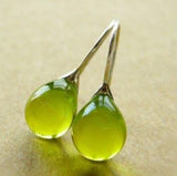 Lime Green Teardrop Earrings with Natural Glass Shine