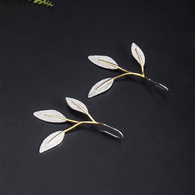 Gold and Silver Leaf Drop Earrings – Nature Branch Design