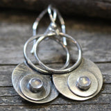 Silver Moonstone Earrings with Concentric Cosmic Disc Design